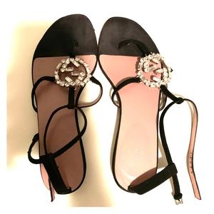 Crystal Gucci thong strappy sandals suede